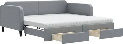 Zdjęcie produktu dla vidaXL Łóżko dzienne rozkładane z szufladami jasnoszare 100x200 cm tkanina