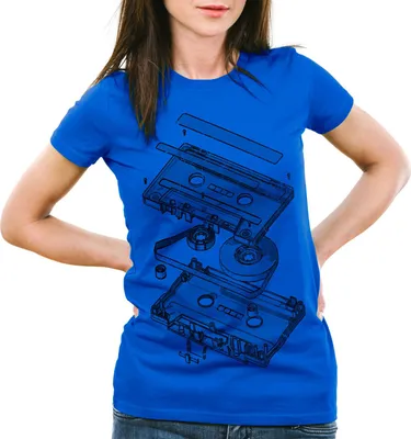 Produktbild von style3 DJ Tape T-Shirt Damen T-Shirt kassette 3D turntable retro, Farbe:Blau, Größe:L