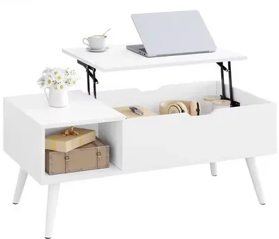 Produktbild von Famanu Salontisch mit Stauraum - Höhenverstellbar - Weiß - 100x43x50cm