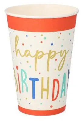 Produktbild von 140 Trinkbecher, Pappe 0,2 l Ø 7 cm · 9,7 cm weiss "Happy Birthday"