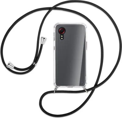 Produktbild von Handykette Backcover-Schutzhülle mit Band (Metall silberfarben) für Samsung Galaxy Xcover 5 (G525) - schwarz