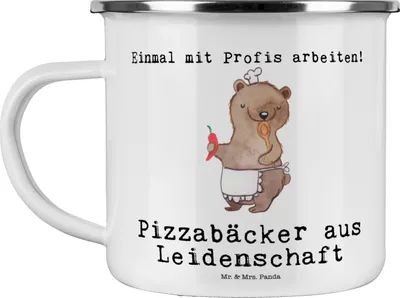 Produktbild von Mr. & Mrs. Panda Teetasse Pizzabäcker Leidenschaft - Weiß - Geschenk, Haferl, Pott, becher emaille, Pizzabote, Witzig, Teebecher, Spruch, Reisebecher, Lustig