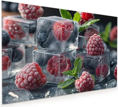 Produktbild von Küchenrückwand Spritzschutz Glas mit Motiv Gefrorene Beeren 40 x 40 cm