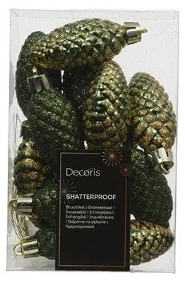 Productafbeelding van Dennenappel kunststof L9b5h14 cm groen 12 st Shatterproof Decoris