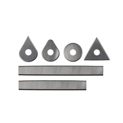 Immagine prodotto di Set di 6 lame di ricambio di precisione Cut360 per raschietti per vernici: 50 + 65 mm dritte, triangolari, rotonde a forma di acino, a goccia, di alta qualità per rimuovere senza fatica i residui di vernice