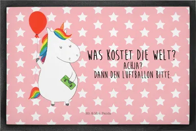 Produktbild von Mr. & Mrs. Panda Schmutzfangmatte Einhorn Luftballon 50 x 75 cm - Rot Pastell - Geschenk, Fussmatte, Unicorn, Schmutzfänger, Gummimatte, Bodenvorleger, fußmatte, Geld