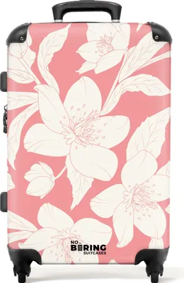 Produktbild von NoBoringSuitcases.com® Großer Koffer - Rosa mit weißen Blüten - Kombinationsschloss TSA - Hartschalen Trolley 4 Rollen - 72 liter - Reisekoffer - 66 cmKoffer Mittelgroß 67x43x25 cm, 72L,