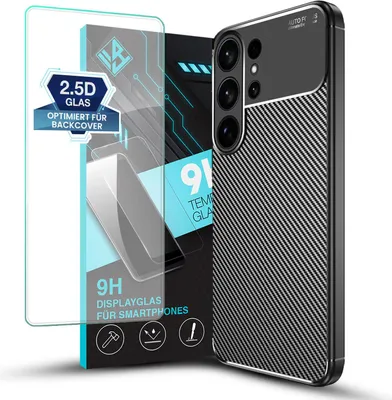 Produktbild von Handy Hülle für Samsung Galaxy S26 Ultra mit 9H Displayglas Displayschutz Carbon Look Cover Case Schutzhülle Farbe: Schwarz