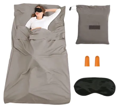 Produktbild von TRANKIELO® – Ultraleichter Schlafbeutel für Reisen, 210x75 cm – Inklusive Schlafmaske und Ohrstöpseln – Atmungsaktiv, komfortabel, ideal für Rucksackreisen