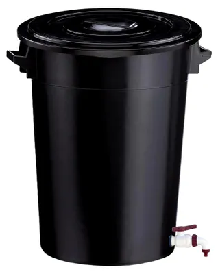Produktbild von 100 Liter Regentonne mit Griffen, Deckel und Ablaufhahn, Stabiler Eimer aus Kunststoff für die Regenwassersammlung, Regentank für Garten, Terrasse und Balkon