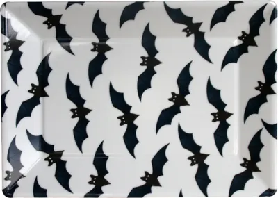 Produktbild von Weiß-schwarzes Halloween Tablett mit Fledermäusen