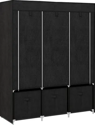 Image de Armoire pliante en tissu avec 5 étagères, 2 tringles et 3 tiroirs, 125 x 43 x 162,5 cm, gris - portes coulissantes - capacité de charge jusqu'à 65 kg - pliable pour un gain de place