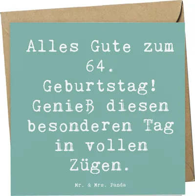 Produktbild von Mr. & Mrs. Panda Glückwunschkarte Spruch 64. Geburtstag - Meeresbrise - Geschenk, Grußkarte, Geburtstagsgeschenk, besonderer Tag, Klappkarte, 64 Jahre, faltkarte, Glück