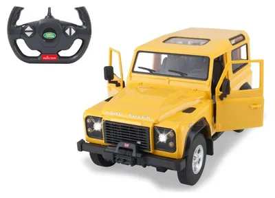 Imagen del producto de Land Rover Defender, escala 1:14, color amarillo, frecuencia 2.4 GHz, puerta con apertura manual