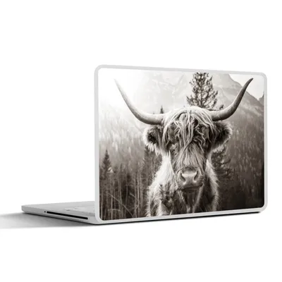 Produktbild von MuchoWow® Laptop Aufkleber Sticker Cover Schottischer Highlander - Kuh - Tiere - Schwarz - Weiß 31x22.5 cm - Laptop-Deko