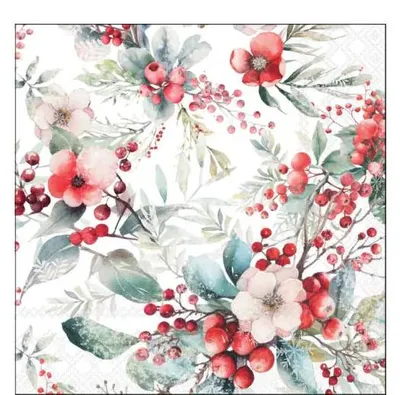 Imagen del producto de Servilletas de cóctel Ambiente, 25 x 25 cm – Motivo: bayas de invierno