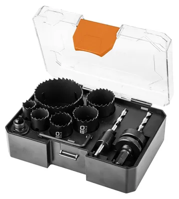 Image de Jeu de 9 pièces d'embouts de perçage bimétalliques Co8% (diamètres : 19, 25, 30, 35, 40, 68 mm).