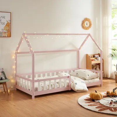 Obrázek produktu pro Dětská postel 'Hesel' s roštem s ochranou proti vypadnutí 90 x 200 cm růžová