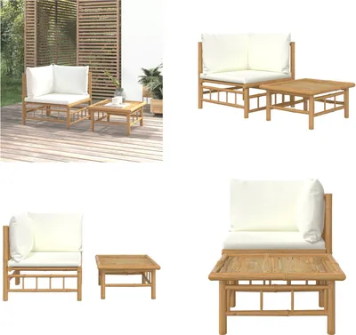 Produktbild von vidaXL 2 tlg. Garten Lounge Set mit Cremeweißen Kissen Bambus - Garten-Lounge-Set - Garten-Lounge-Sets - Lounge-Set - Gartenmöbel-Set