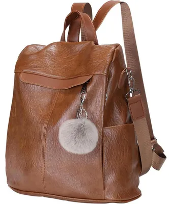 Immagine prodotto di Zaino da donna, impermeabile, antifurto, versatile, in ecopelle marrone, dimensioni 32x32x15 cm