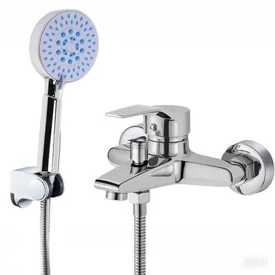Produktbild von Unyqoos® Badarmatur-Set aus Edelstahl und Messing – Einhebelmischer mit Handbrause (5 Strahlarten) und verstellbarem Installationsabstand
