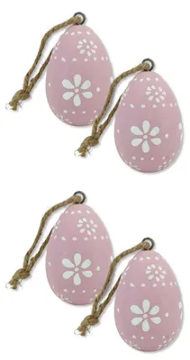 Produktbild von Holz Osterei rosa 5 x 7cm mit Muster und Kordel 4 Stück Osterdeko Anhänger Oster-Eier Dekoei Dekohänger