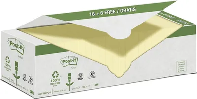 Produktbild von Post-It 654-RYP24, Quadratisch, Gelb, Papier, 76 mm, 76 mm, 100 Blätter