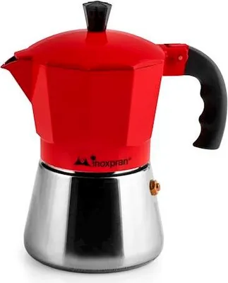 Immagine prodotto di Caffettiera in alluminio con caldaia in acciaio inox inoxpran tazze tre rosso