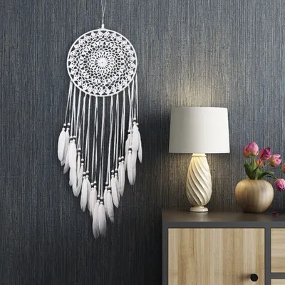 Obrázok produktu pre Ručne vyrobená umelecká dekorácia Dreamcatcher na stenu pre detskú izbu, spálňu, internát, biela