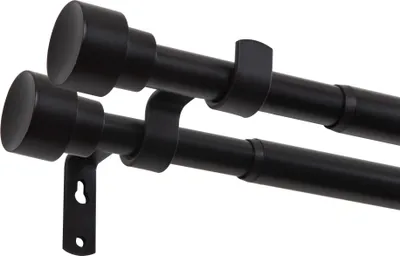 Produktbild von Mardom Home | Gardinenstange - Zylinder - Schwarz - Ausziehbar 120-210 cm - Vorhangstange Ø 19/16 mm - 2-läufig - Komplettstilgarnitur - für Gardinen