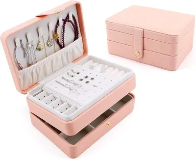 Productafbeelding van Reisjuwelenbox - Juwelenorganiser - Juwelenbox voor meisjes - Juwelenreiskoffer - Juwelenbox voor vrouwen - Roze