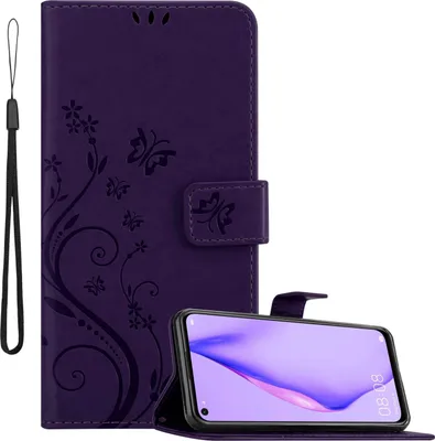 Obrázok produktu pre Cadorabo kryt pre Huawei P40 LITE 5G / NOVA 7 SE in FLORAL DARK PURPLE ochranný kryt v kvetinovom dizajne s magnetickým zatváraním, funkciou stojana a slotmi na karty flipové puzdro kvetinový obal puzdro na mobilný telefón flipové puzdro typu kniha