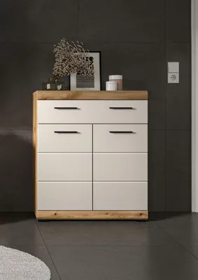 Produktbild von Scout Badschrank 2 Türen, 1 Schublade Kaschmir Nachbildung matt, Eiche Nachbildung.