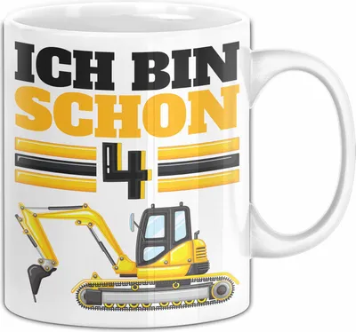 Produktbild von 4. Geburtstag Geschenk Tasse Becher Jungs Bagger Ich Bin Schon 4 (Weiß)