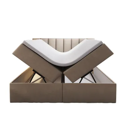 Produktbild von TRADA Boxspringbett Palermo 200x200 Matratze 9-Zonen Pocket Express mit Bettkasten Beige Velvet Topper