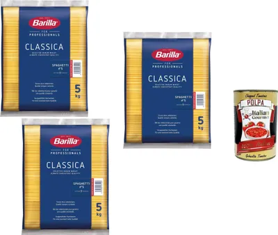 Produktbild von Barilla Spaghetti N.5 Classica 3×5 kg Großpackung – Profi-Hartweizenpasta, 9 Min. Kochzeit, ideale Bissfestigkeit & Saucenbindung, Vorrat/Catering + Italian Gourmet polpa