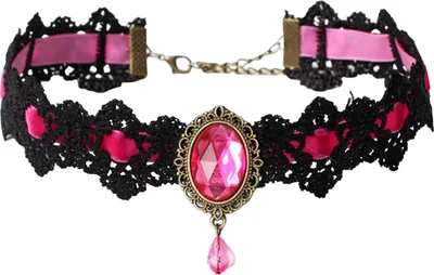 Produktbild von Damen-Halsband, Gothic-Vintage-Stil, geflochten, ästhetisch, mit künstlichem Edelstein, Anziehgeschenk, Damen-Punk-Spitzennaht, Schlüsselbein-Halskette, trendiger Schmuck-Rosenrot