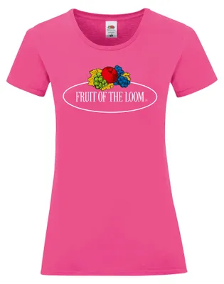 Produktbild von Fruit of the Loom Ladies Iconic 150 T-Shirt mit Vintage-Logo auf der Brust Farbe: fuchsia - Vintage-Logo groß Größe: L