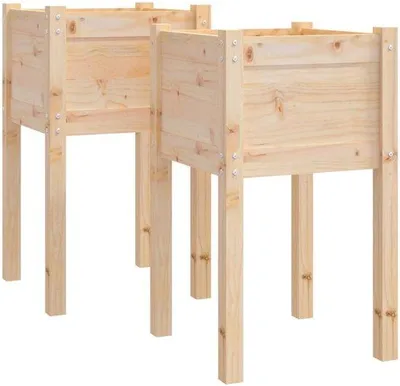 Productafbeelding van Massief houten plantenbakset, 2 stuks, 40x40x70 cm, XL, groot, groen hout, natuurlijk, hoge plantenbakken
