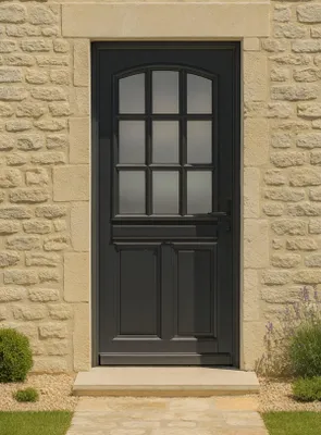 Immagine prodotto di Porta d'ingresso in legno con vetro Alicia grigio antracite, H.215xL.90 cm, lato tavolo P. sinistra, GD MENUISERIES