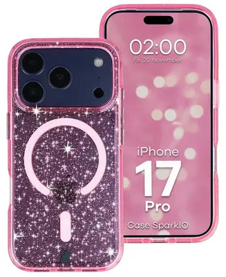 Produktbild von Glitzer Hülle mit Magnetring für iPhone 17 Pro, Bizon Case SparklO, Transparent-Rosa mit Glitzer