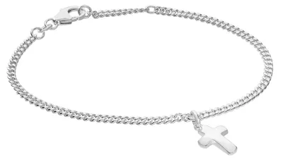 trendor 21580 Mädchen-Armband mit Kreuz 925 Silber Rhodiniert Panzerband 1