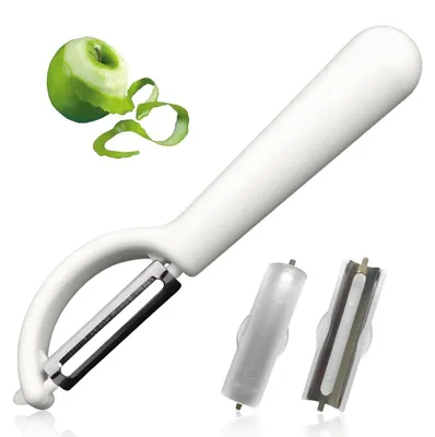 Productafbeelding van Set groenteschillers - Met 2 reservemessen voor groenten en fruit - Ergonomische aardappel- en komkommerschiller - Wit