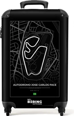 Produktbild von NoBoringSuitcases.com® Koffer Handgepäck Trolley Rollkoffer Kleine Reisekoffer mit 4 Rollen - Rennstrecke - Autódromo José Carlos Pace - Formel 1 - Brasilien - Schwarz und weiß - Cabin Size < 55x40x23 cm & 55x40x20 cm - Fotokoffer - Kabinenkoffer - BoardgepäckHandgepäck Koffer 55x35x20 cm, 36L,