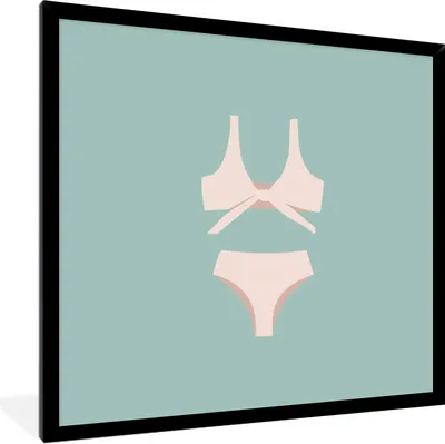 Produktbild von MuchoWow® Gerahmtes Poster Sommer - Bikini - Pastell 40x40 cm - Poster mit Schwarzem Bilderrahmen Wandposter Rahmen Foto Bilder - Mit Rahmen - Wanddekoration Schlafzimmer