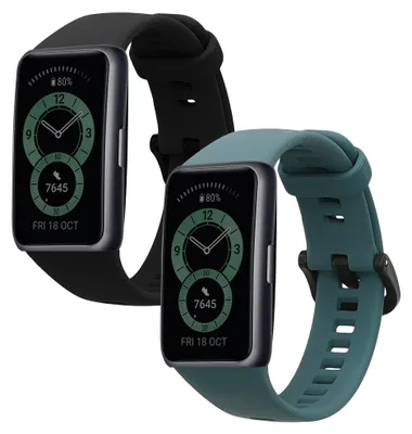 Produktbild von kwmobile 2x Uhrenarmband für Huawei Band 6 Armband - Fitnesstracker Band Set aus TPU Silikon - Ersatzarmband Smartwatch - Schwarz Moosgrün