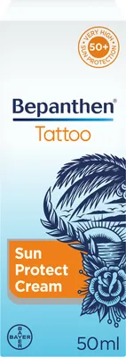 Obrázok produktu pre Bepanthen Tattoo, Krem przeciwsłoneczny do wytatuowanej skóry SPF 50+ UVA/UVB, 50 ml
