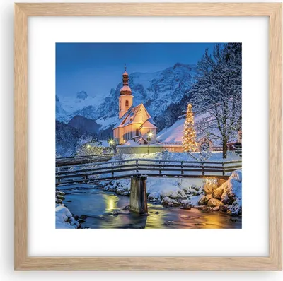 Produktbild von Gerahmtes Poster - Rahmen in heller Eiche - Festlich Kirche Schnee - 30x30 cm - Wand Bild - Wanddeko - Wandbilder - Kunstposter - Wandposter - Bilderrahmen - Bilder - Kunstdruck - P2NAC30x30-4584