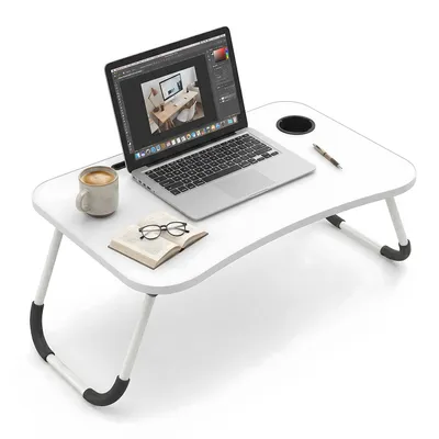 Produktbild von Klappbarer Laptoptisch für Bett & Sofa 60×40×28 cm – für Laptops bis 17 Zoll, mit Getränkehalter & Tablet-Slot, Aluminiumgestell, rutschfest