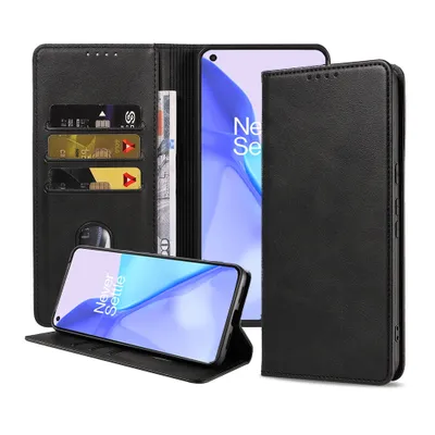 Produktbild von Smartphonica Handytasche passend für OnePlus 9 Kunstlederhülle mit Magnetverschluss und Kartenhalter Buchhülle mit Klappe - Schwarz